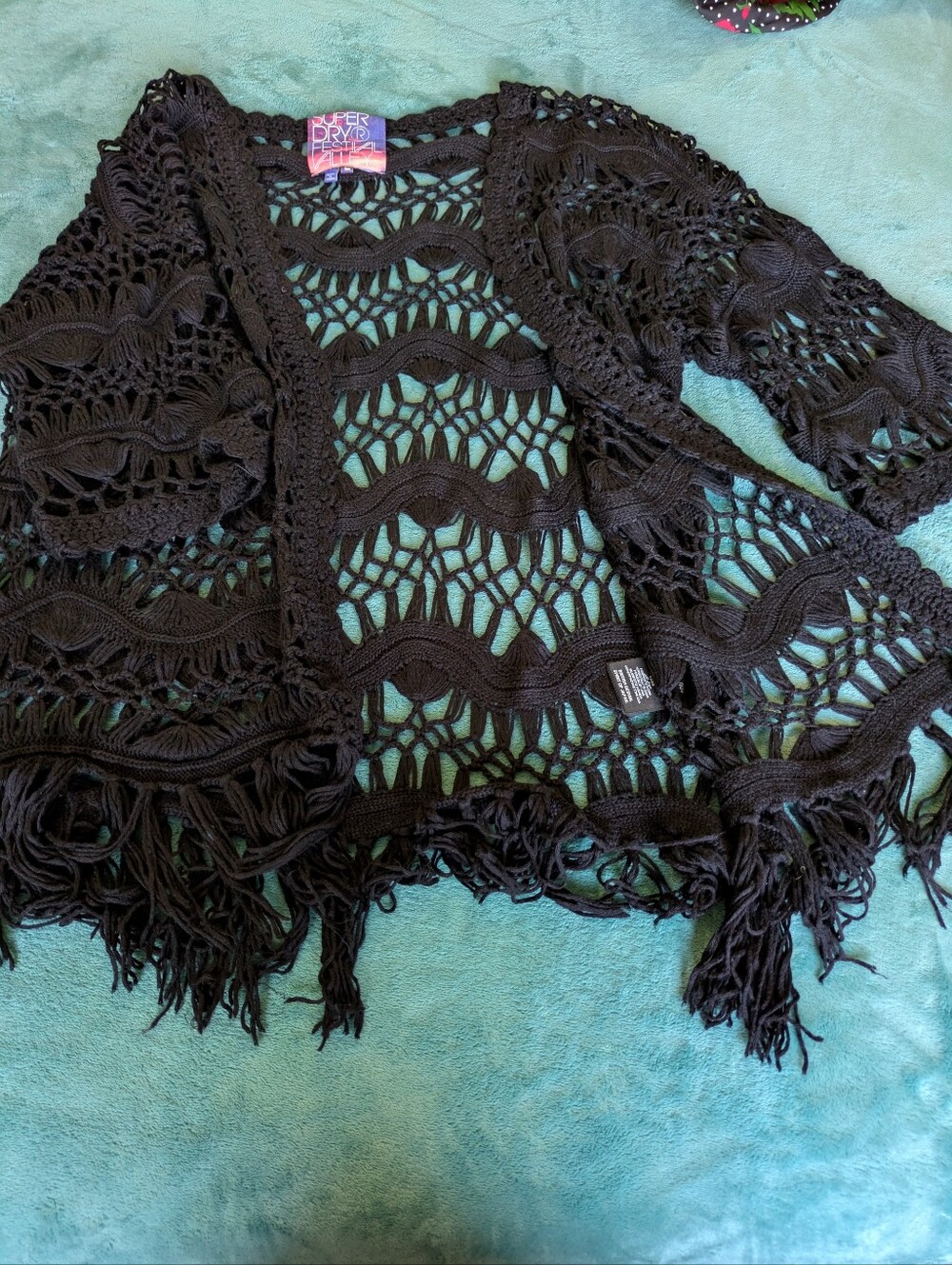Superdry Black Crochet Fringe Open-Weave Topper